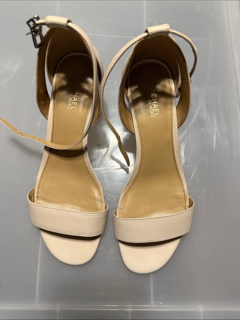 MICHAEL Michael Kors Beige Leather Ankle-Strap Heels